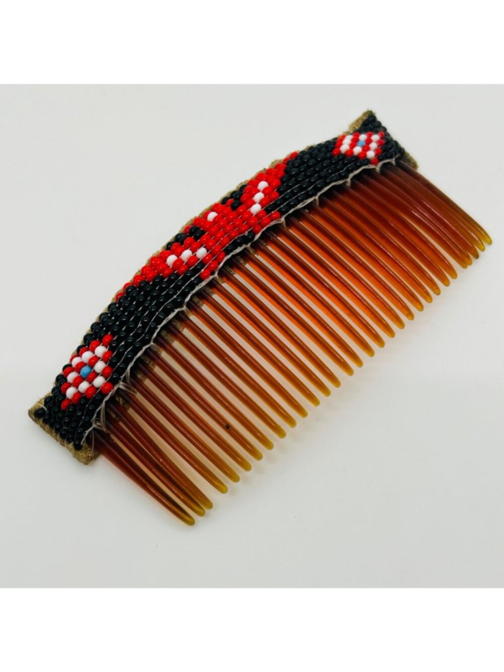 Handmade Southwestern Beaded Hair Comb Seed Bead Loomed Black Red White Vintage - Picture 10 of 13